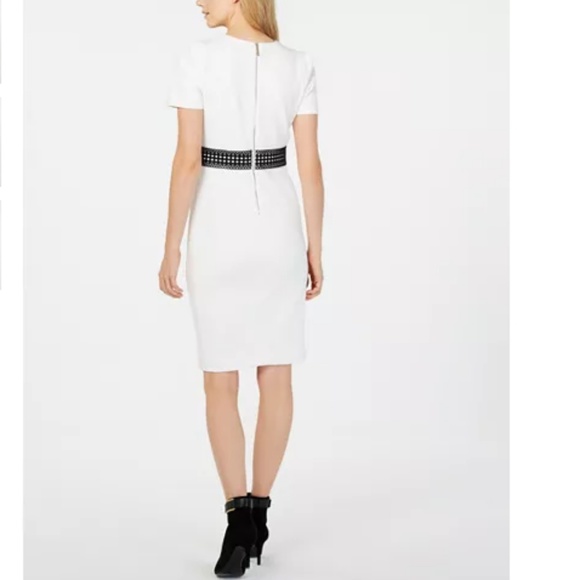 NWT! Calvin Klein Lace Stretchy White Midi Dress - Picture 2 of 3